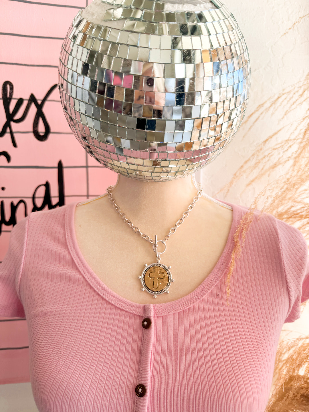 Cross Coin Paperclip Necklace