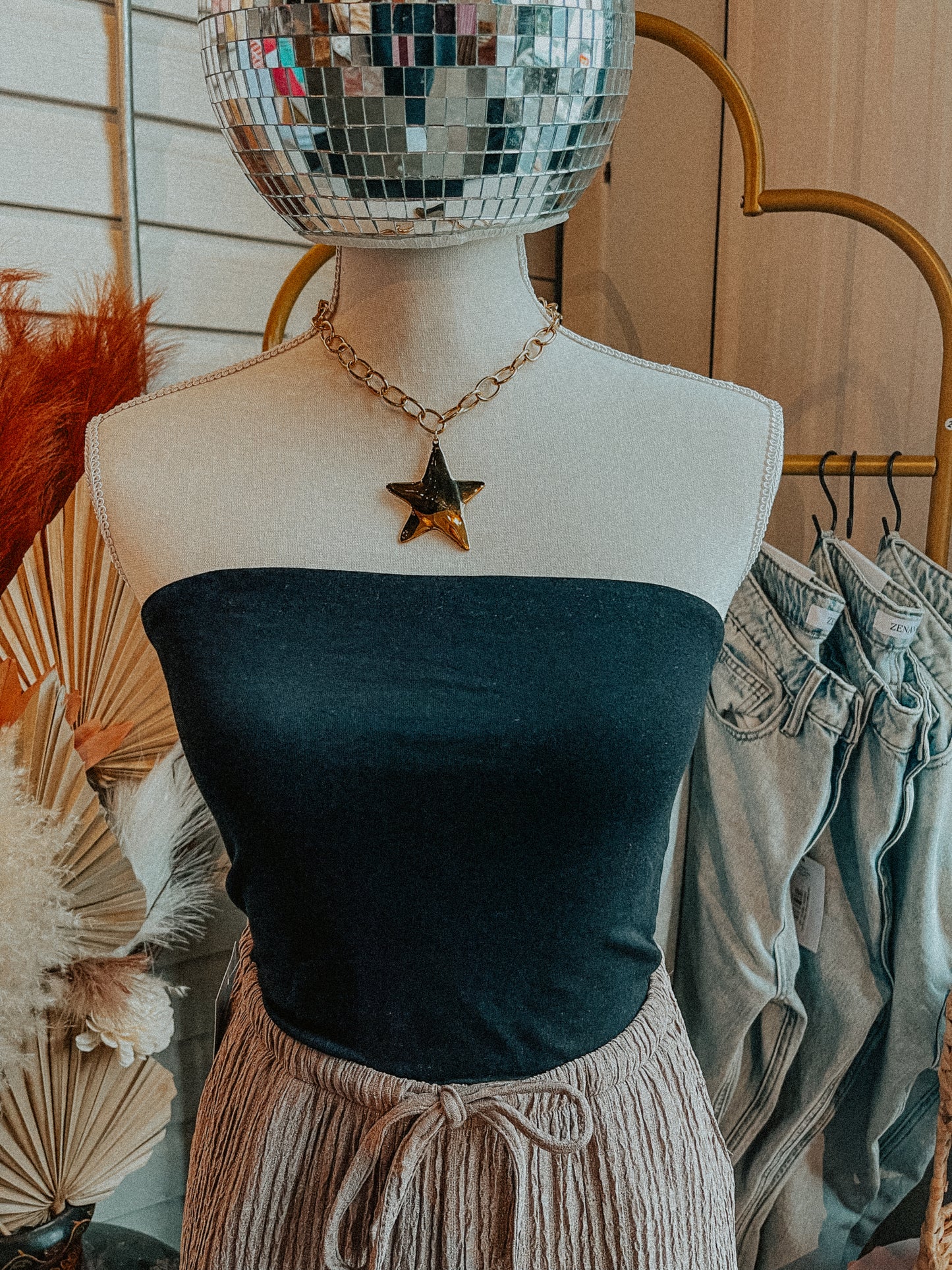 Black Strapless Bandeau Top