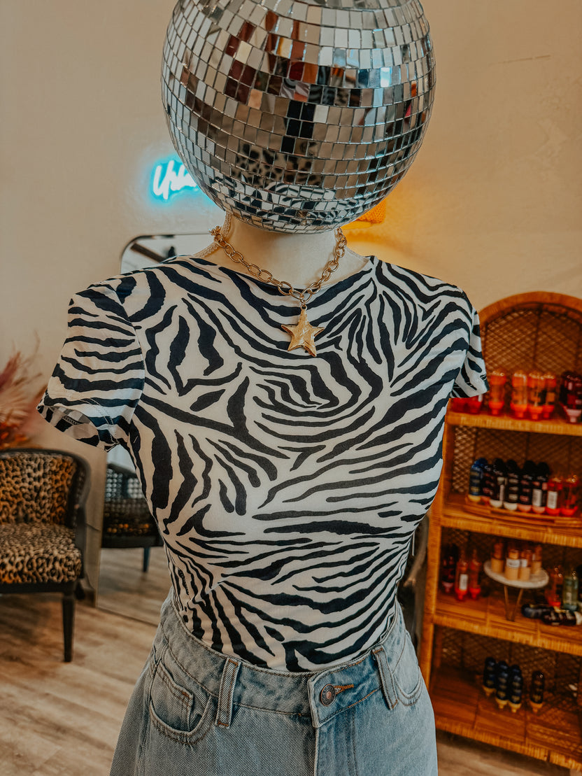 Black Zebra Print Short Sleeve Bodysuit