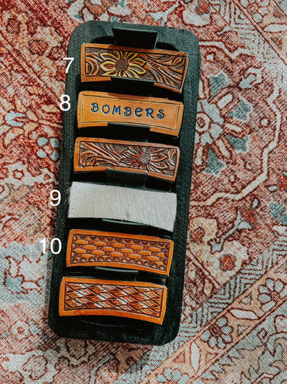 Geniune Leather Hand Tooled Hair Clips