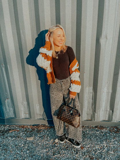 Oversized Scalloped Pattern Knit Cardigan