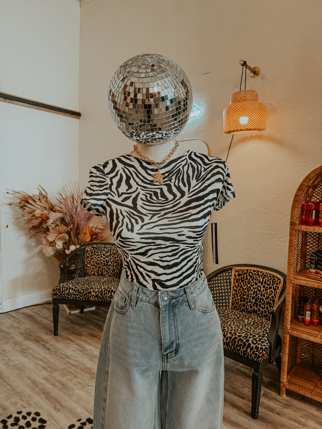 Black Zebra Print Short Sleeve Bodysuit