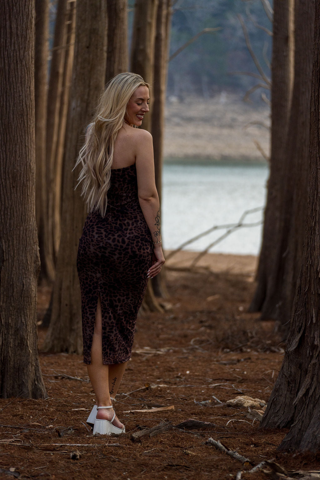 Leopard Print Strapless Midi Dress