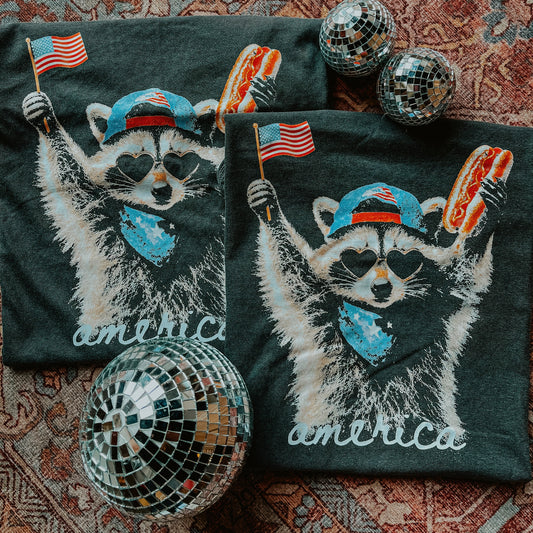 America Raccoon Graphic T-Shirt