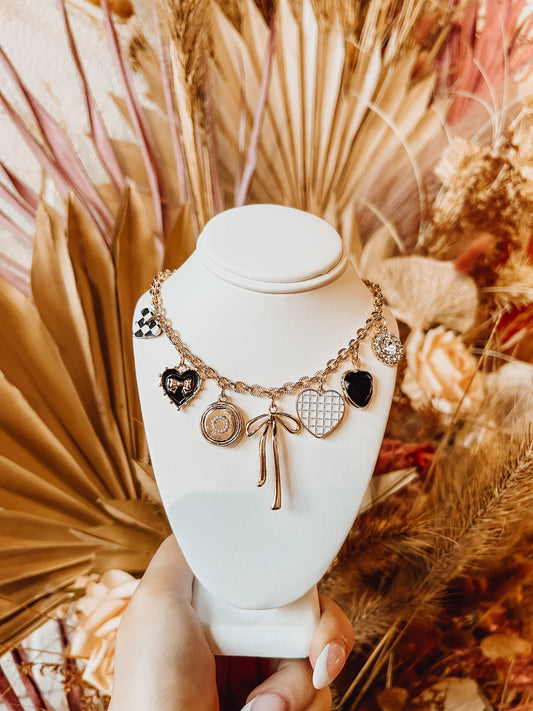 Bow + Checkmate Charm Necklace