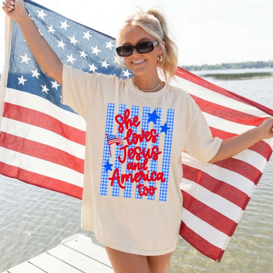 She Loves Jesus & America T-Shirt
