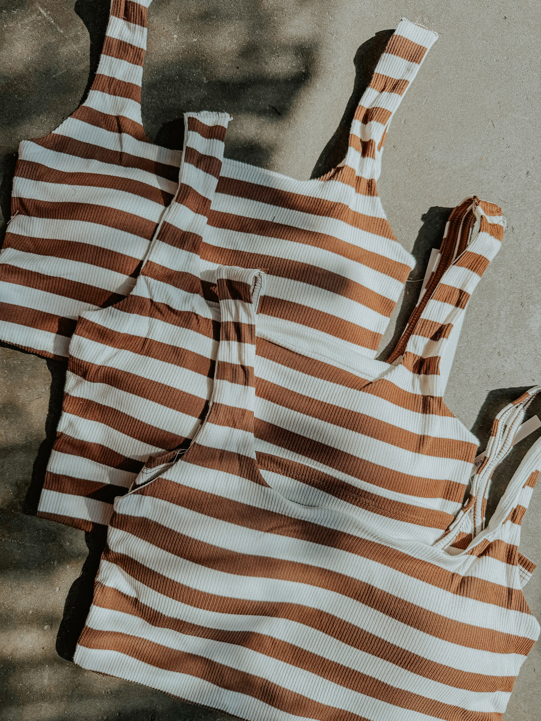 Cocoa & White Striped Ribbed Tank