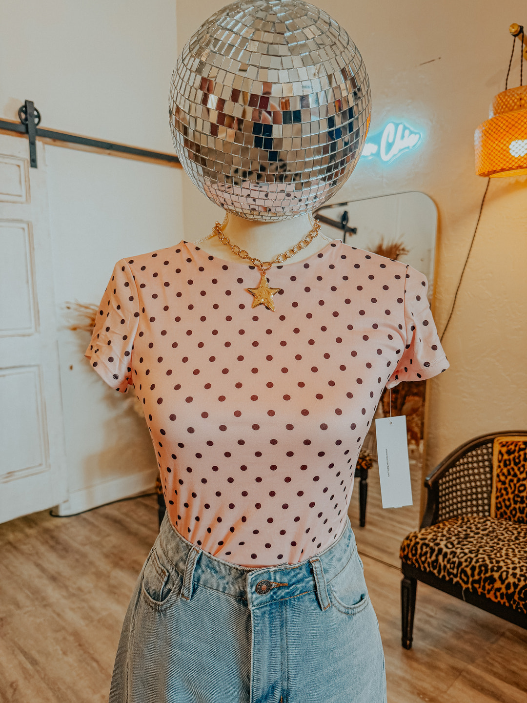 Pink & Brown Polka Dot Short Sleeve Bodysuit