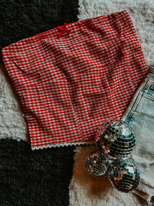 Red Checkered Bandeau Top
