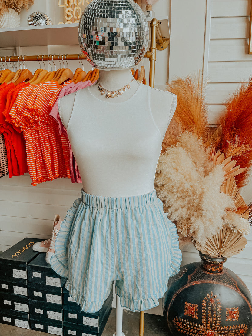 The Boho Stripe Ruffled Shorts
