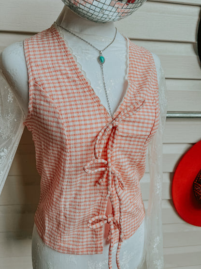 Pink Gingham Front Tie Vest