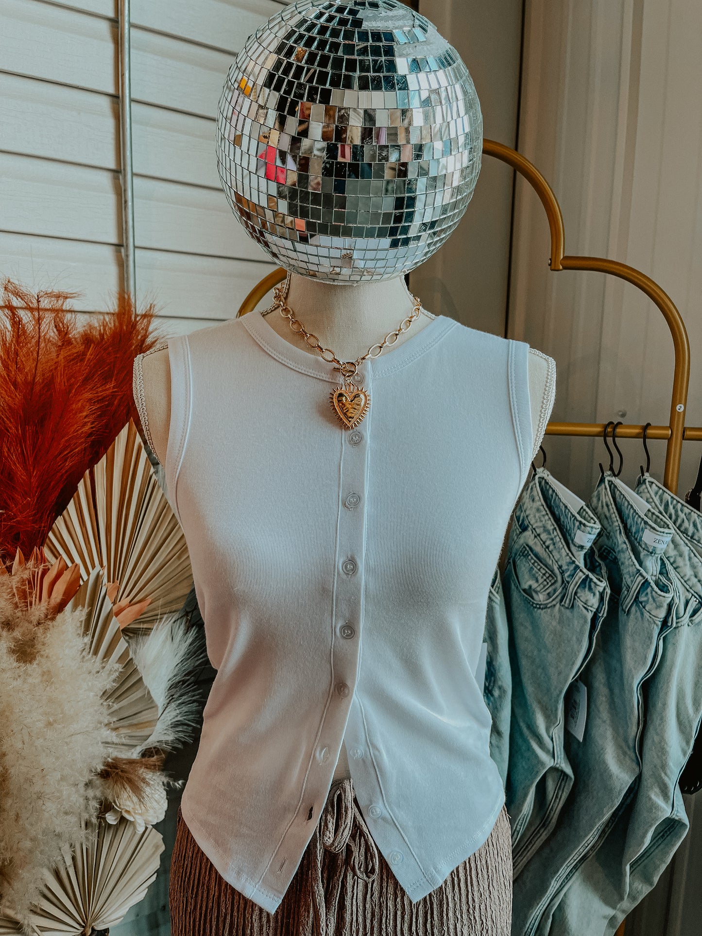 Sleeveless Button Down Ribbed Tank