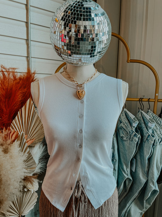 Sleeveless Button Down Ribbed Tank