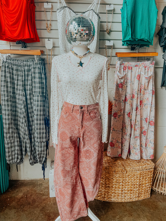 The Pink Paisley Denim Barrel Pants