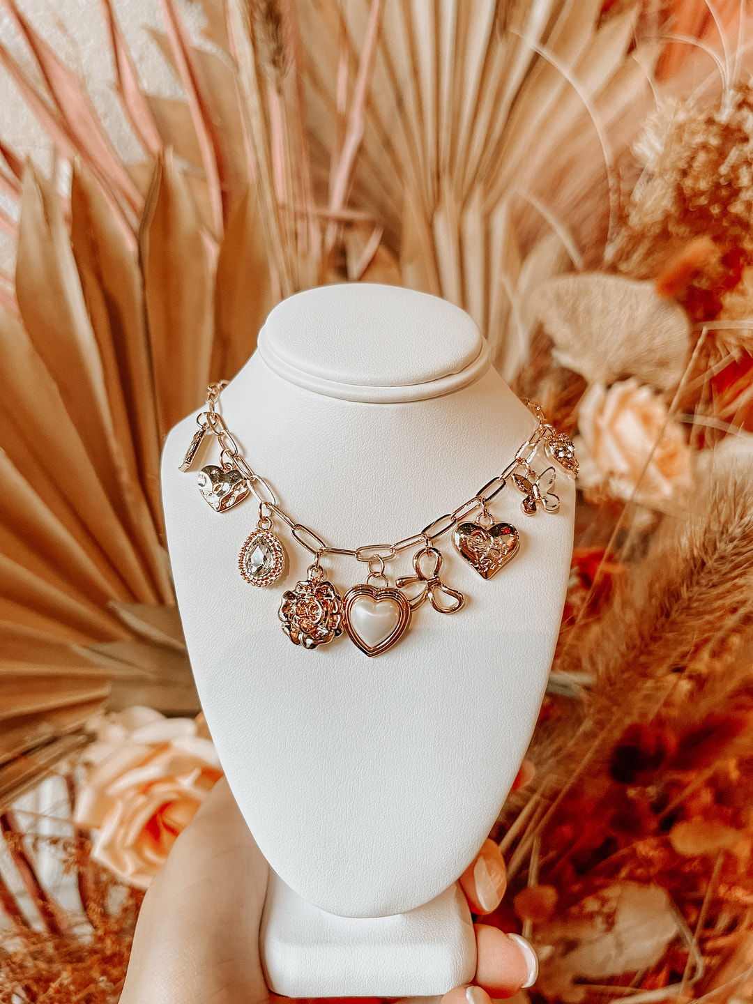 Rhinestone Flower Charm Necklace