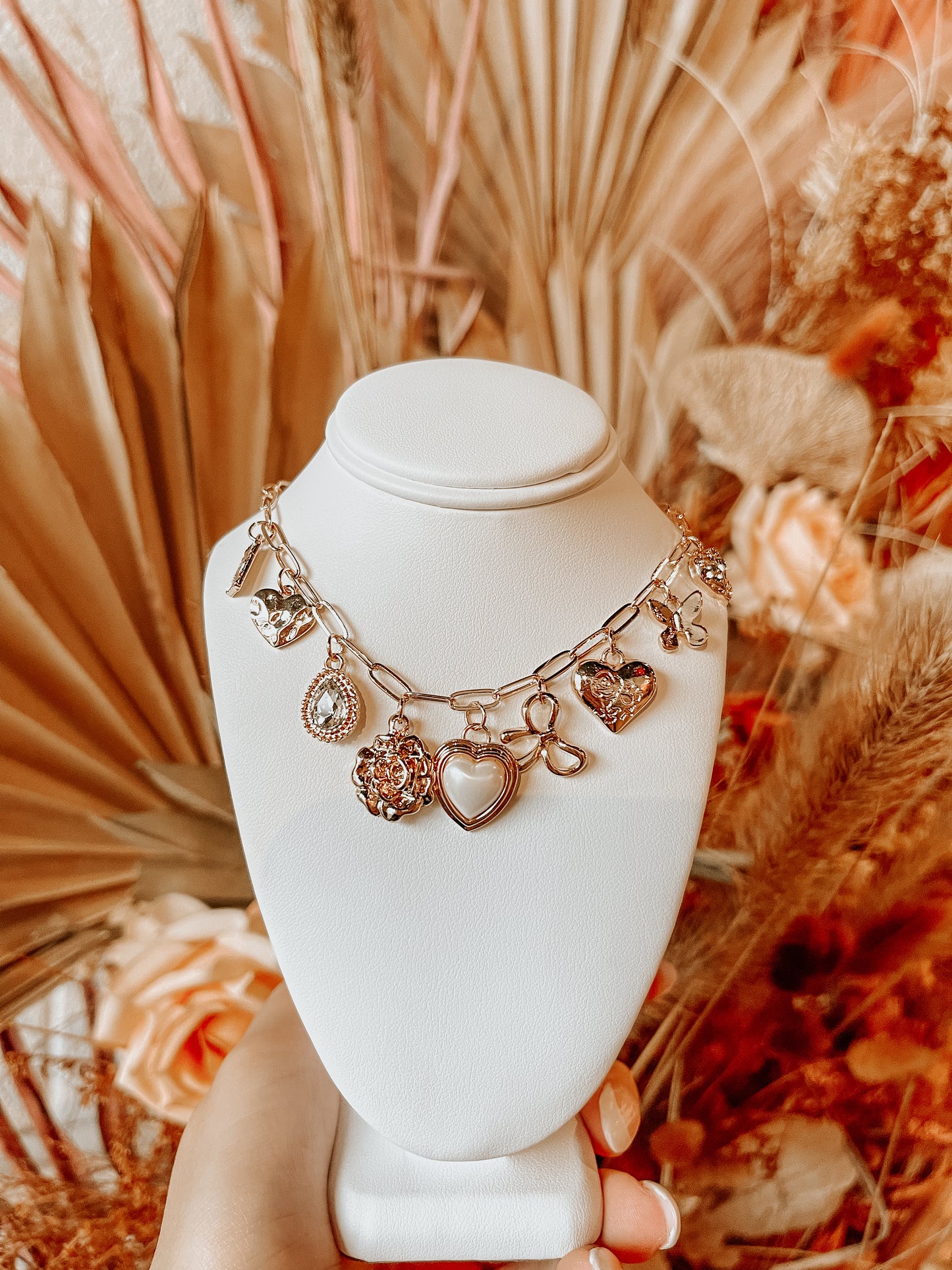 Rhinestone Flower Charm Necklace