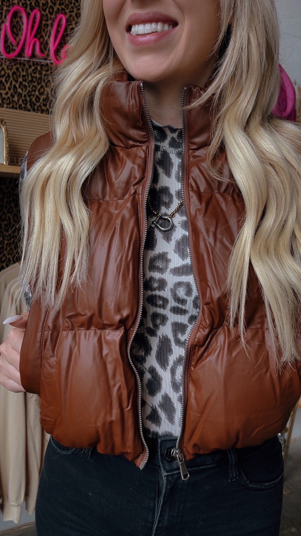 Brown Faux Leather Vest