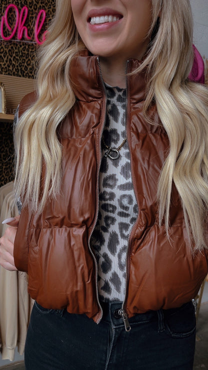 Brown Faux Leather Vest