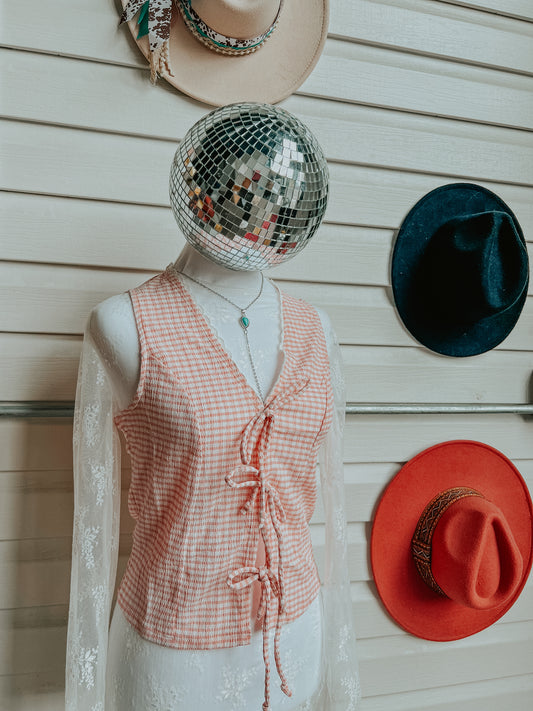 Pink Gingham Front Tie Vest