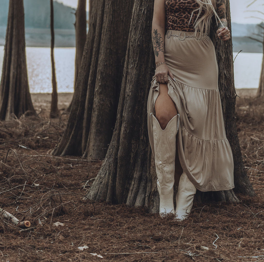 Cream Tiered Maxi Skirt