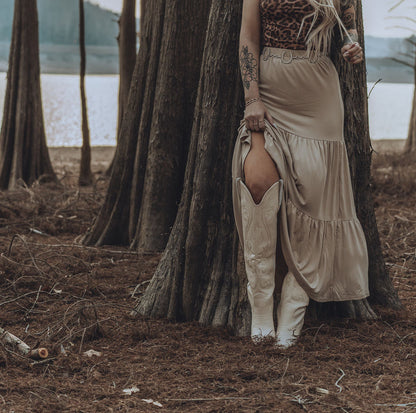 Cream Tiered Maxi Skirt
