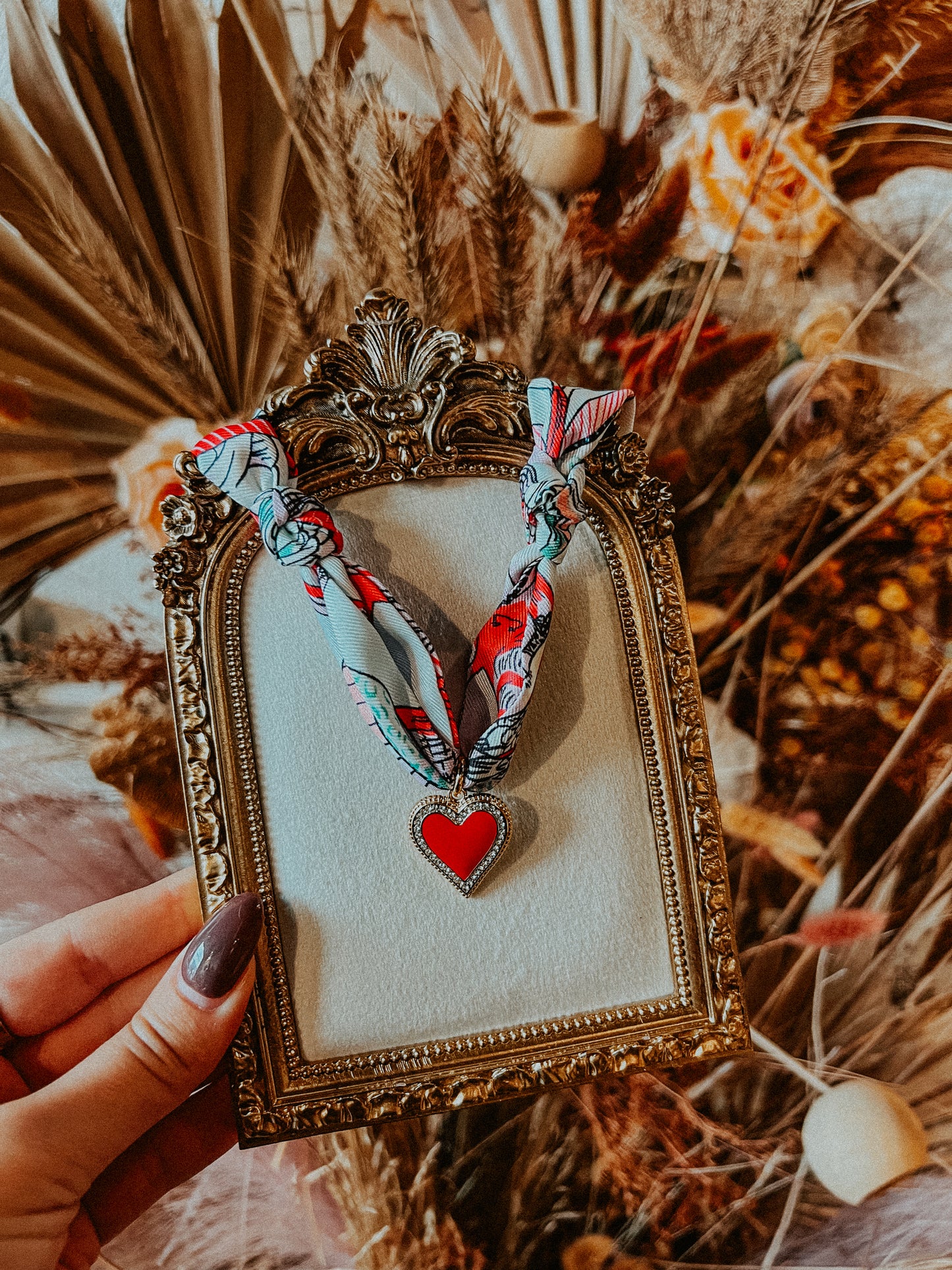 Red Hearts Scarf Necklace