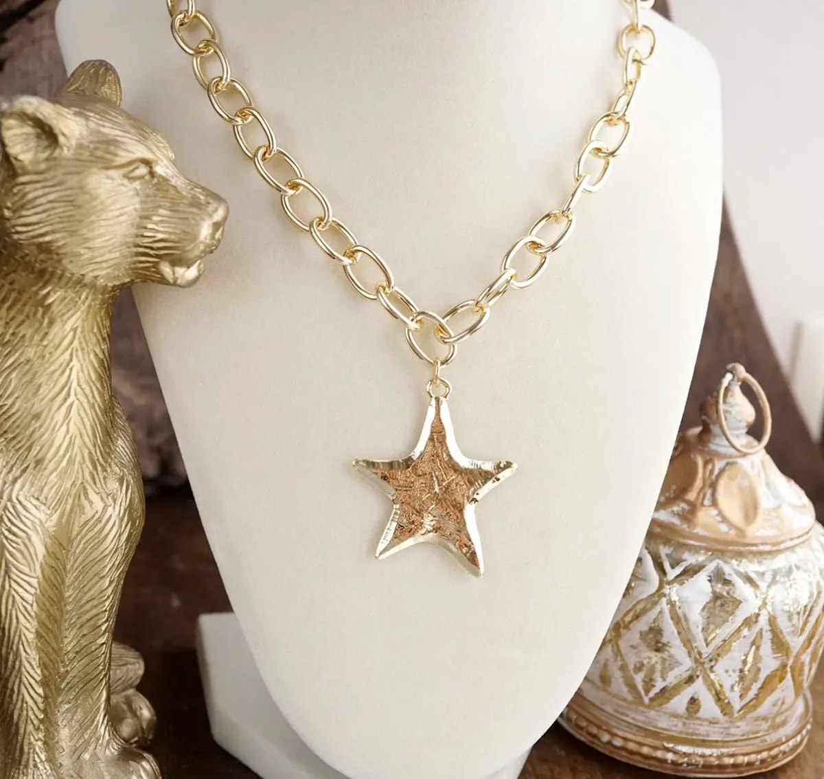 Large Gold Star Statement Necklace