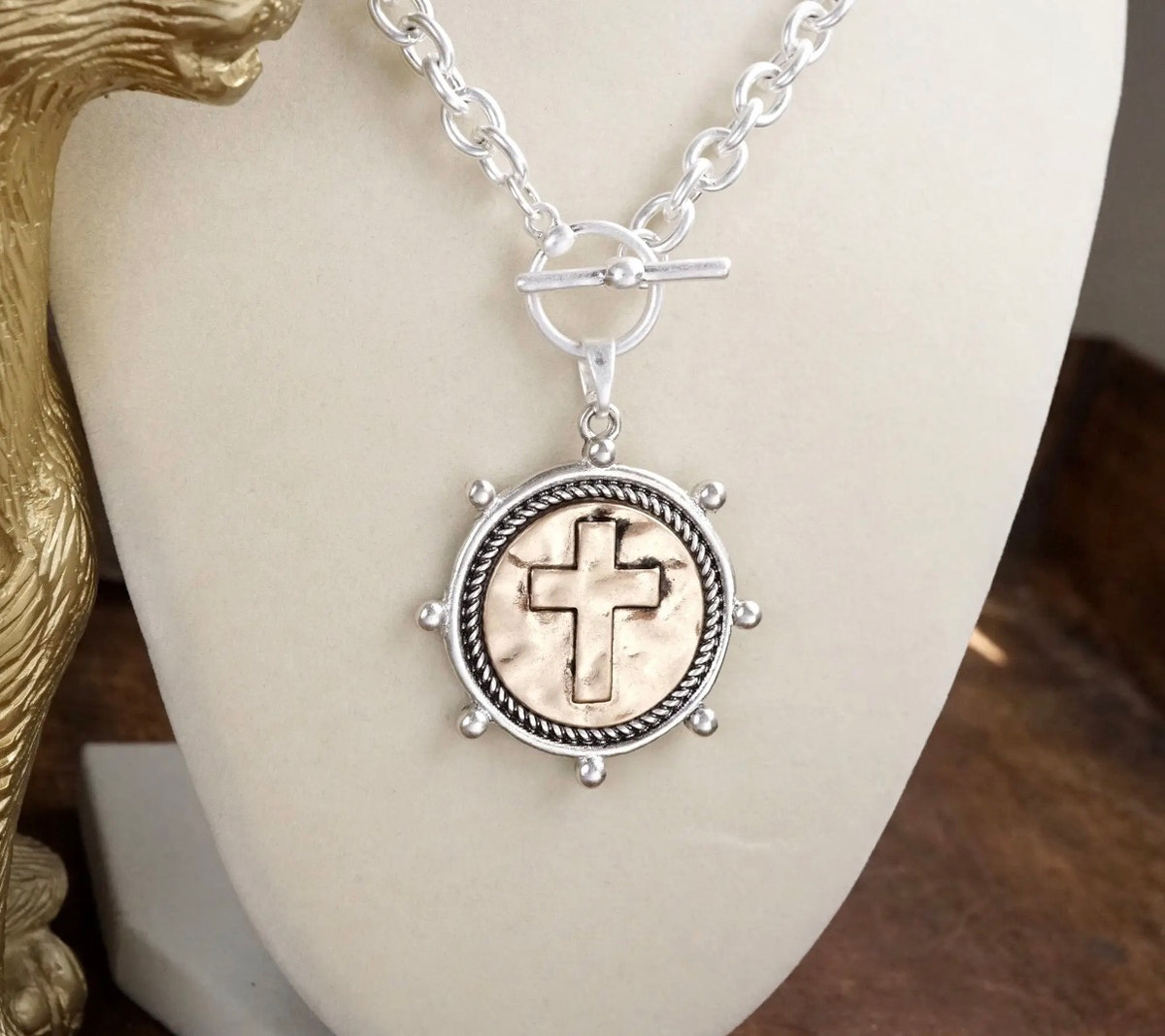 Cross Coin Paperclip Necklace