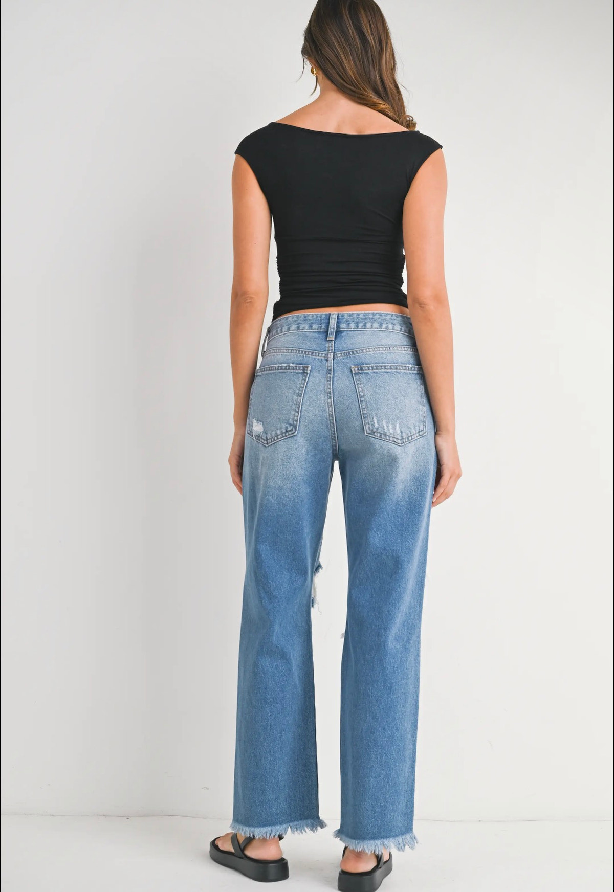 Judy Blue Low Rider Knee Blow Wide - Medium Denim