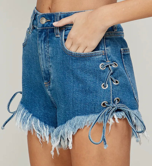 Medium Wash High Waisted Denim Shorts