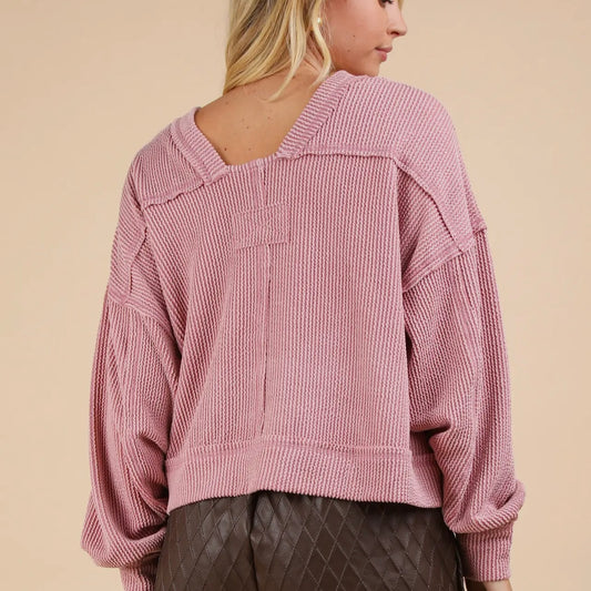 Mauve Oversized Waffle Knit Long Sleeve