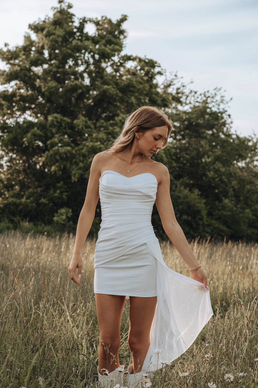 One Side Drape All Over Ruched Tube Mini Dress