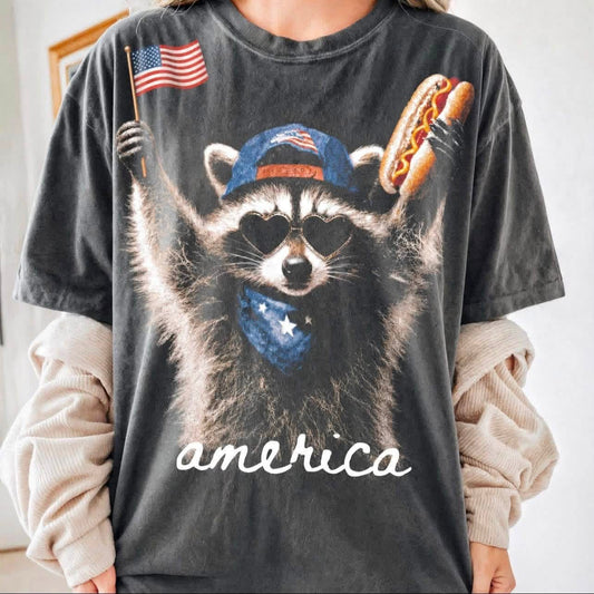 America Raccoon Graphic T-Shirt
