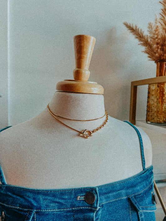 18K Gold Plated Stainless Steel Buckle Lariat Necklace - Gold