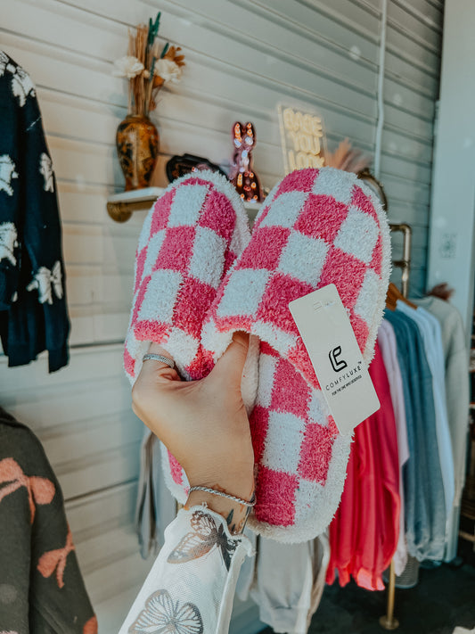 Pink Checkered Soft Indoor Slippers