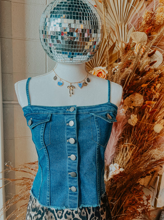 Denim Button Tank