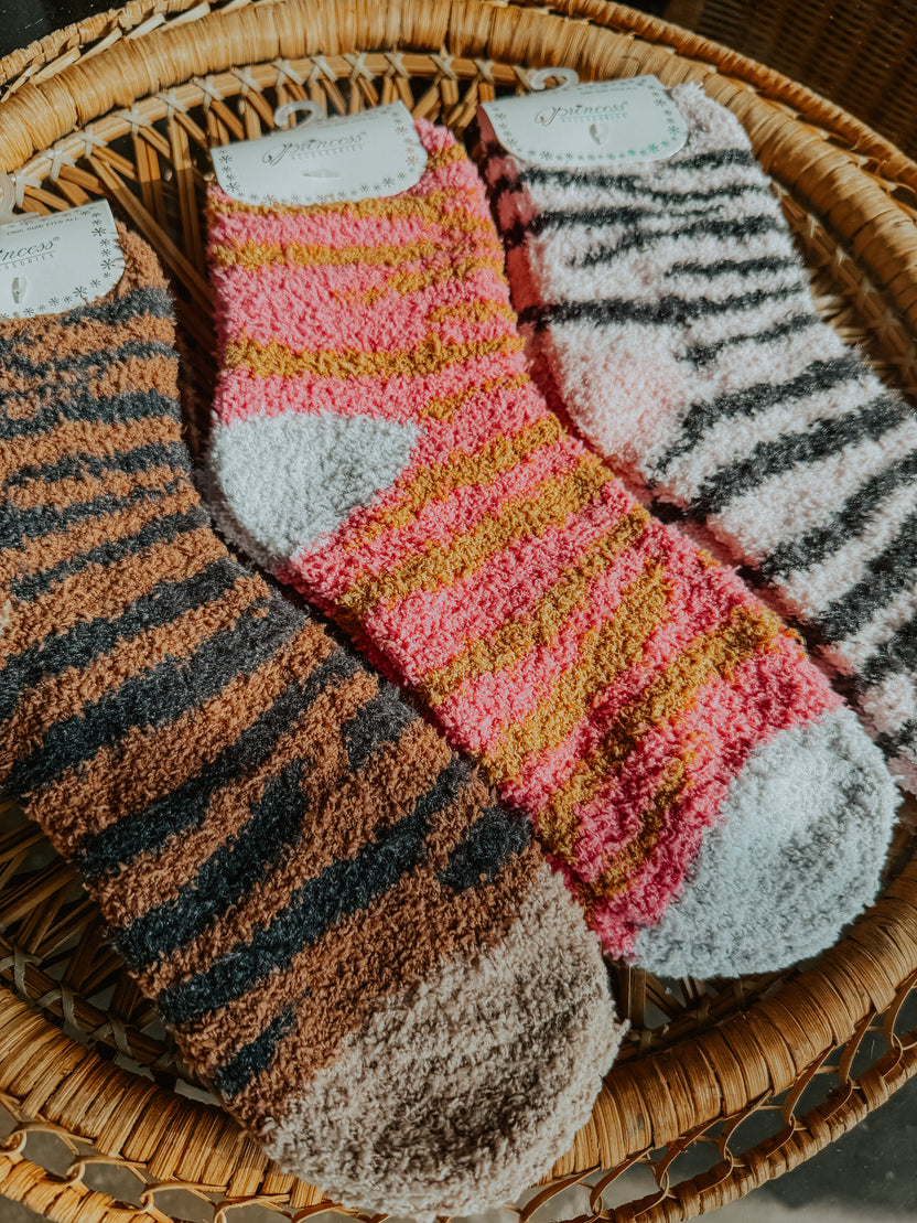 Zebra Printed Plushie Socks